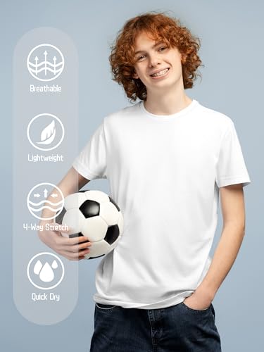 Youth Athletic Dry Fit Boys T-Shirts Pack - Short Sleeve Sports Tops