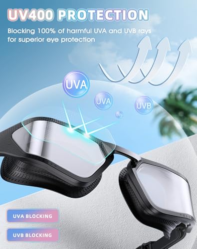 Greatever Adult Swim Goggles Anti-Fog UV Wide View - Black Silver Lens