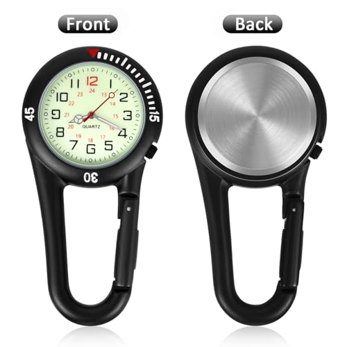 Glow Quartz Watch Fob Clip on Carabiner - Black & Silver