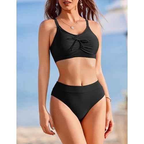 AI'MAGE Bikini Set for Women 2 Piece High Waisted Tummy Control Swimsuits for Women Scoop Neck Women's Bathing Suit 2025
