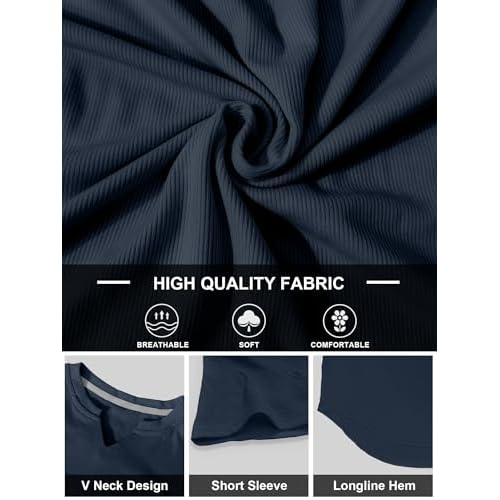 PLEPAN Mens Muscle T Shirts V Neck Short Sleeve Henley Shirt Hipster Longline Gym Workout Athletic Tee Shirts