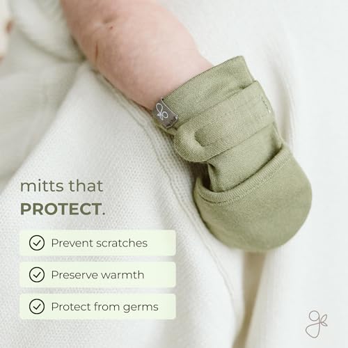 Baby Anti-Scratch Mitts Made from Bamboo Cotton for 3-6 Months - Artichoke