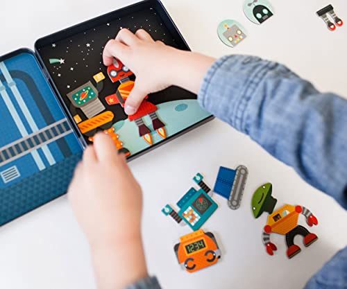 Petit Collage Magnetic Play Set Robot Remix - Mix & Match Magnetic Game Board for Kids 3+ - Includes 2 Scenes & 25+ Magnet Pieces (Variation: Mag Play Set Robot Remix)