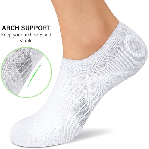 Amutost Women's No Show Socks 5-8 Pairs White Anti-Slip Cushioned Breathable