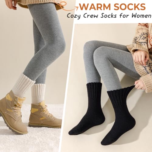 VoJoPi Thermal Boot Socks for Women - Black & Khaki, 3 Pairs Cushioned Warm Winter Socks
