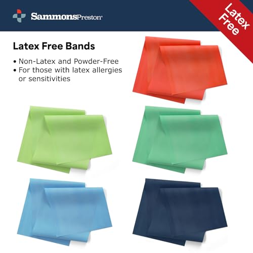 Sammons Preston Resistance Bands for Working Out, Non-Latex Exercise Bands, Resistance Bands for Physical Therapy, Improve Strength & Flexibility, Stretch & Tone Major Muscles, 5pk