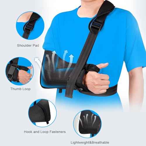 Adult Arm Sling Shoulder Immobilizer with Waist Strap Sling for Arm Shoulder Elbow Wrist Injury Torn Rotator Cuff Support Broken & Fractured Bones Fits for Left Right Arm Women Men