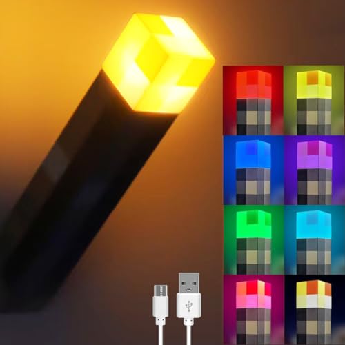 Light-up Wall Torch Lamp with 7-Color Change, Hand Held & Wall Mountable Table Lamps, USB Rechargeable Night Light, Costume Cosplay Bedside Lamp for Home/Office Decor