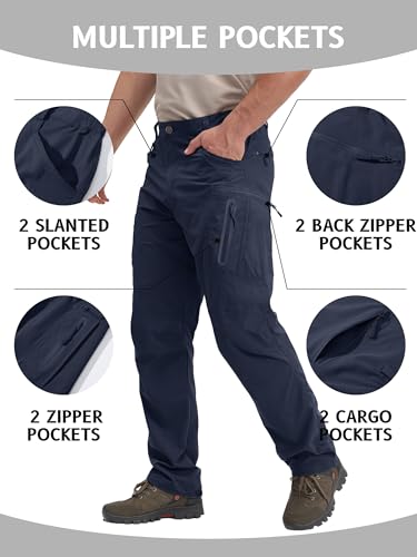 Men's Lightweight Hiking Cargo Pants - Waterproof Quick Dry Tactical Pants Navy 38 / 03