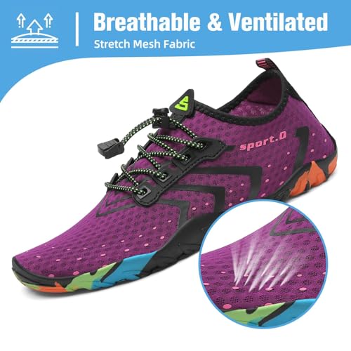 Water Shoes for Men Women - Quick-Dry Barefoot Swim Shoes - Purple, Spandex, 8 Women / 6.5 Men