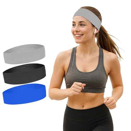 Athletic Sweat Headbands for Women, Moisture Wicking Sweatbands for Men Non-Slip Elastic Sports Hair Bands for Running, Workout, Yoga, Basketball, Tennis, Exercise