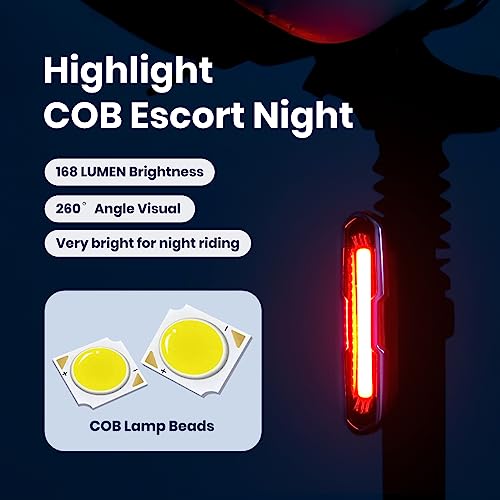 Bike Tail Light USB Rechargeable Waterproof Dual Color with 5 Modes