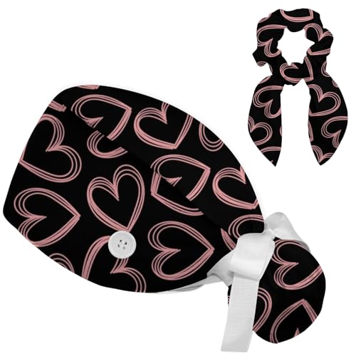 Working Cap Scrub Caps for Women, Adjustable Long Hair Nurse Head Cap, Surgical Bonnet with Sweatband & Buttons