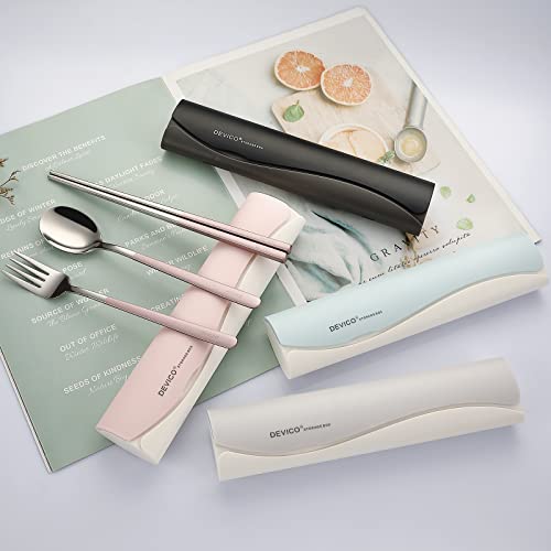 DEVICO Travel Silverware Set with Case - Pink 4-Piece Portable Utensils