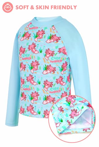 PinkSheep Girls Long Sleeve Two-Piece Swimsuit with Rush Guard for 3-4T - Axolotl Variation