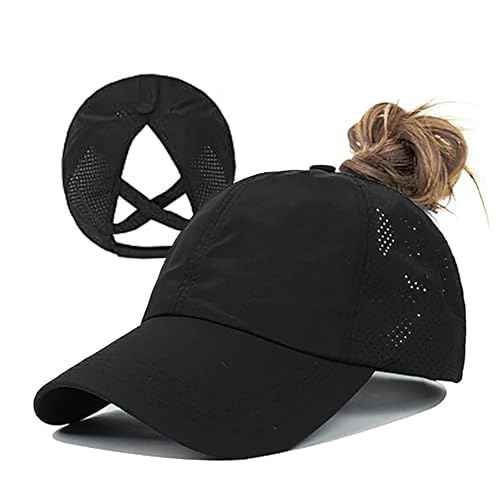 Criss-Cross Ponytail-Baseball-Cap for Women - Summer Adjustable Quick-Dry High-Messy-Bun Dad-Hat Fit for 22"
