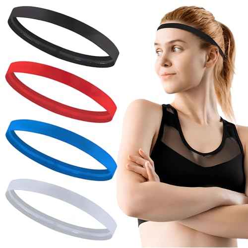 4 Pack Sports Headbands for Women Elastic Non-Slip Absorb Sweat 4 Colors