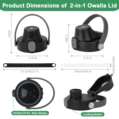 Black Lid Replacement for Owala Freesip & Kids Bottles 16oz-40oz, Leak-Proof