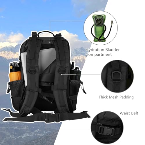 Hannibal Tactical 30L MOLLE Assault Pack Military Backpack Black - 3-Day Rucksack
