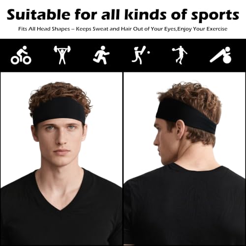 Men's Lightweight Summer Headbands - Black, Pack of 6