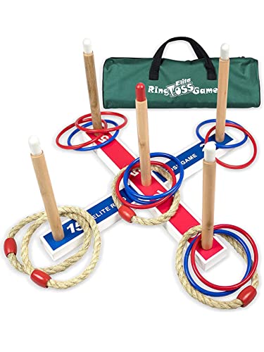 Outdoor Ring Toss Game for Kids and Family - Yard Lawn Games with Wooden Base