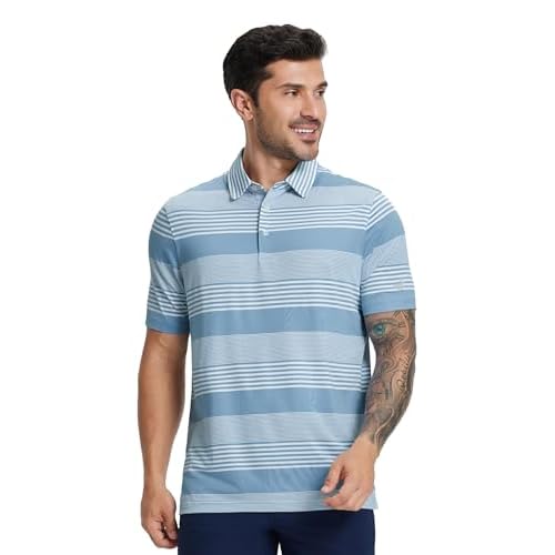 MICHEL ROUEN Mens Polo Shirts Heather Jacquard/Print/Striped Performance Moisture-Wicking Casual Collared Golf Shirts for Men