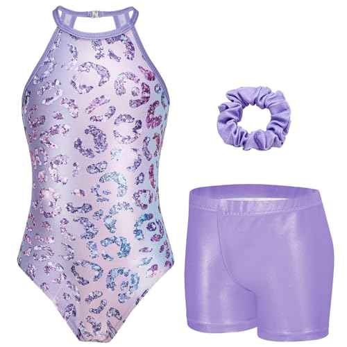 Zaclotre Gymnastics Leotards for Girls Sparkly Sleeveless Clasp Back Dance Leotard Unitards with Tumbling Shorts