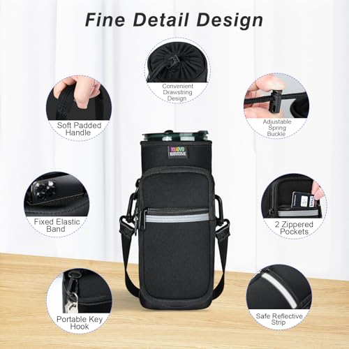 Nuovoware Magnetic Water Bottle Carrier Bag, 25oz/32oz Bottle Pouch Holder, Adjustable Shoulder Strap 2 Pocket Sling Neoprene Sleeve Sports Water Bottle Accessories for Gym Hiking Travelling Camping