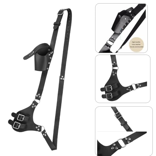Black Renaissance Faux Leather Shoulder Sword Strap Holder with Double Scabbard - Pirate Medieval Costume Accessory