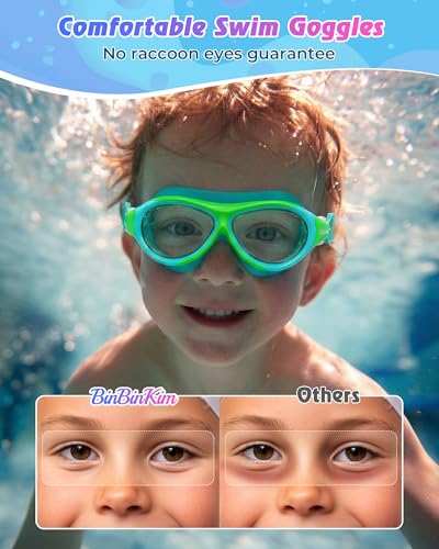 Kids Swimming Goggles with Fabric Strap for 8-16, No Leaking, Wide View, Anti-Fog UV, Green