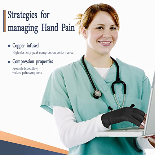 Copper Infused Compression Arthritis Gloves - Small, Black, Fingerless