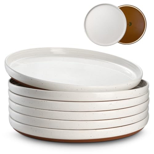 10.5 Inch Large Dinner Plates Set of 6 - White Ceramic, Microwave & Dishwasher Safe