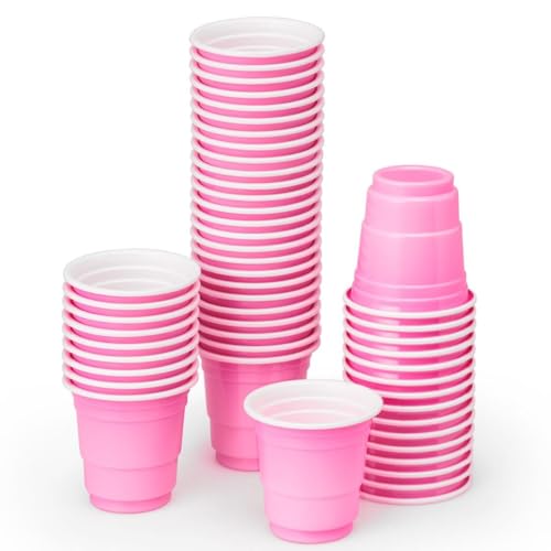 Pink Plastic Shot Glasses 2oz Set of 50 Disposable Party Cups