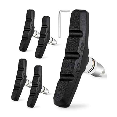 2 Pairs Bike Brake Pad Set - Professional Mountain and Road Bicycle 70mm V-Brake Pads - Bike Brake Blocks Kit with Hex Nut and Shims - No Noise No Skid - Black
