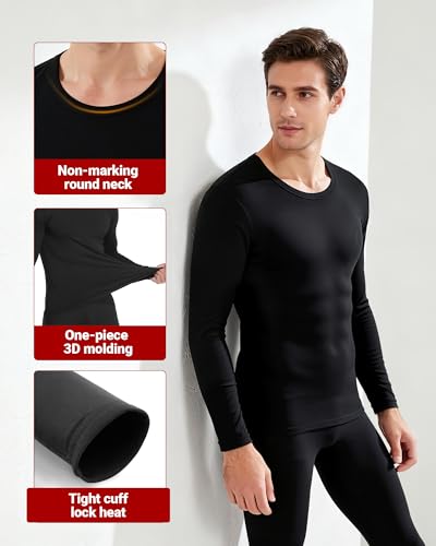 Men's Fleece-Lined Thermal Long Johns Set - Large, Dark Gray, Winter Base Layer
