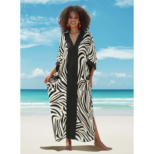 Plus Size Kaftan Dresses for Women Beach Cover Ups Swimwear with V-Neck Lightweight Caftans for Vacation Dress