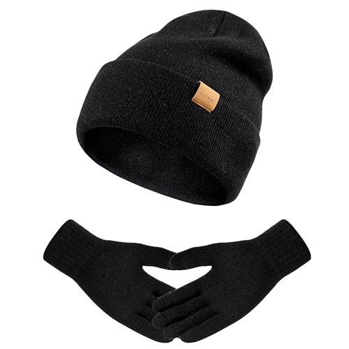 Womens Beanie Winter Hat Touchscreen Gloves Set Fleece Lined Skull Caps for Women Men