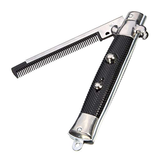 9-Inch Stainless Steel Switchblade Folding Pocket Comb - Locking Button