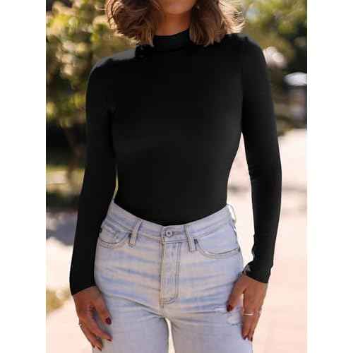 PRETTYGARDEN Women's Turtleneck Long Sleeve Shirts 2025 Fall Basic Tees Ribbed Fitted Tops Thermal Layering Knit Top Clothes