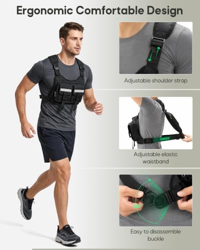RAINSMORE Black Outdoor Sports Chest Bag for Men Running & Tactical Use