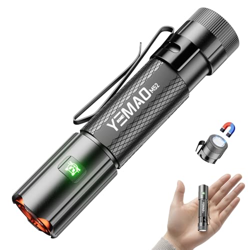 Yemao Emergency EDC Flashlight,Rechargeable 1500LM Mini Light - 6 Modes with Magnet/Clip,Portable Pocket-Sized Keychain Flashlight,IP6 Waterproof LED Torch for Outdoor and Home Use (Small)