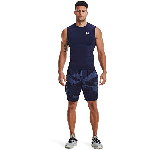 Under Armour Men's HeatGear Compression Sleeveless T-Shirt - Medium / Midnight Navy/White