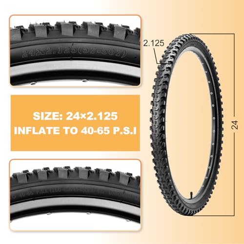 24x2.125 Inch Mountain Bike Tires Set - Folding Replacement with Inner Tubes & Levers
