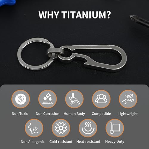 Ouligay Titanium Carabiner Keychain Clip Quick Release Bottle Opener Keychain EDC Key Holder Organizer Titanium Key Chain with Titanium Key Ring