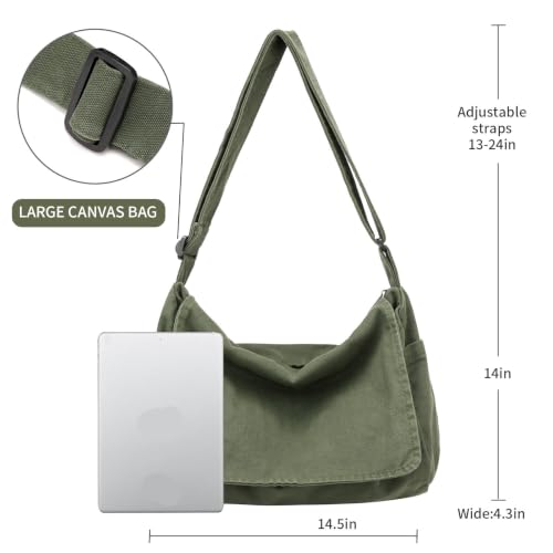 Vintage Canvas Messenger Crossbody Bag for Women Men - A-Green