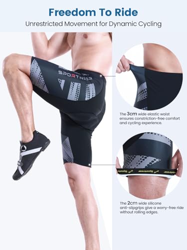Sportneer Padded Cycling Shorts for Men Small Grey 4D Padding Breathable UPF 50+