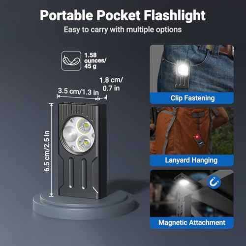 Mini Flashlight with Magnet, 1000 Lumens EDC Flashlight 8 Modes Rechargeable UV Flashlights Last for 80 Hours, IPX6 Waterproof High Brightness for Outdoor Adventure Camping Hiking, Black