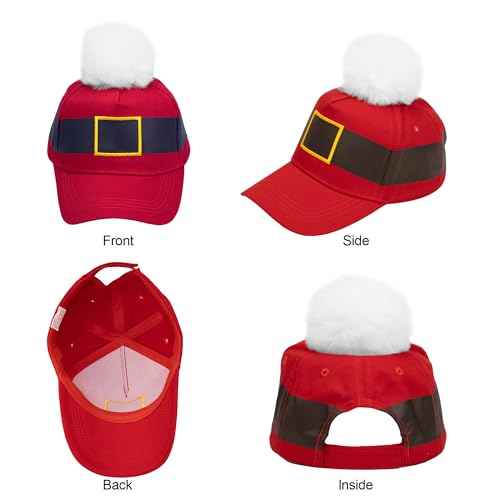 Christmas Cotton-Baseball Cap for Women-Men Outdoor-Adjustable-Sports Baseball Cap-with Pompom Santa-Unisex-Dad Hat