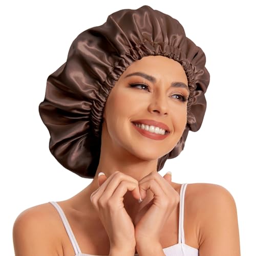 Brown Satin Bonnet for Sleeping - Double Layer Curly Hair Cap - Soft & Comfortable