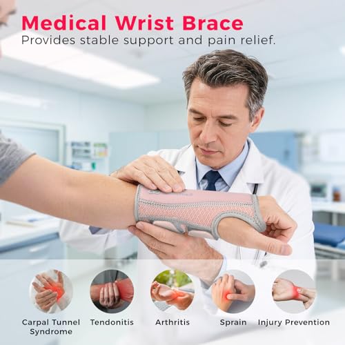 Adjustable Copper Infused Wrist Brace for Carpal Tunnel Support - Pink, L/XL - Right Hand